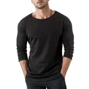 Entyinea Tshirts Shirts for Men Crewneck T-Shirt with Long Sleeves,Black M