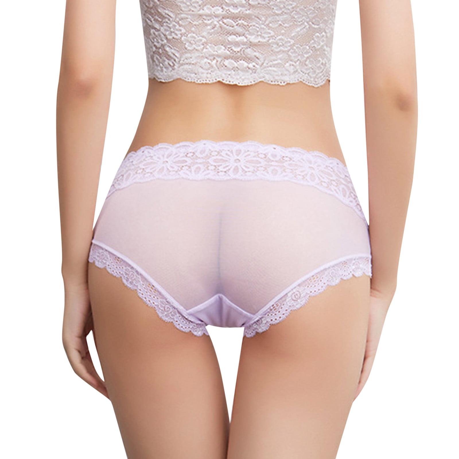 Entyinea Underwear for Women Stretch Lace Hipster Panties Purple L