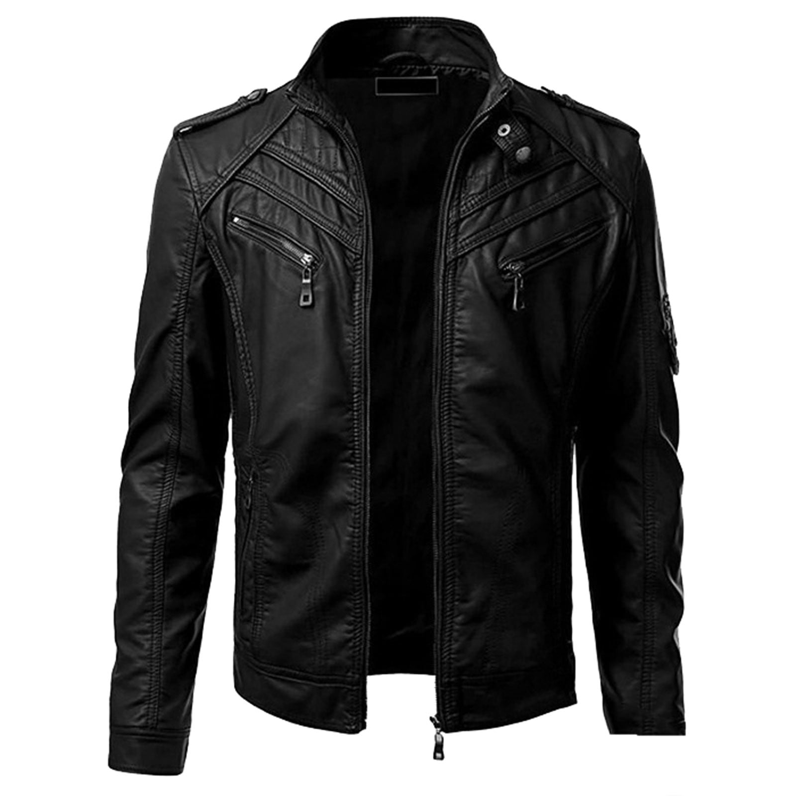 Entyinea Vintage Jackets for Men Classic Bomber Jacket Mens Leather ...
