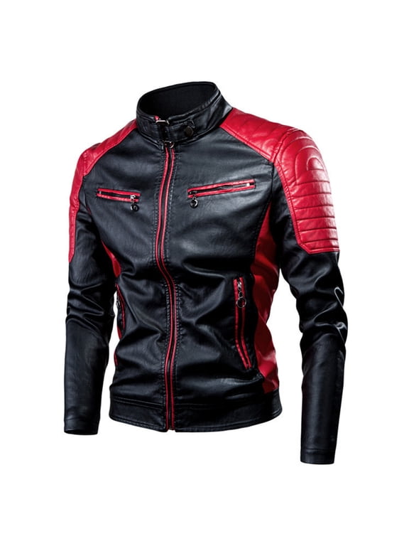 Vintage Winter Jackets for Men Long Sleeve Contrast Color Leisure Autumn and Winter Jacket Top Coat,Red M