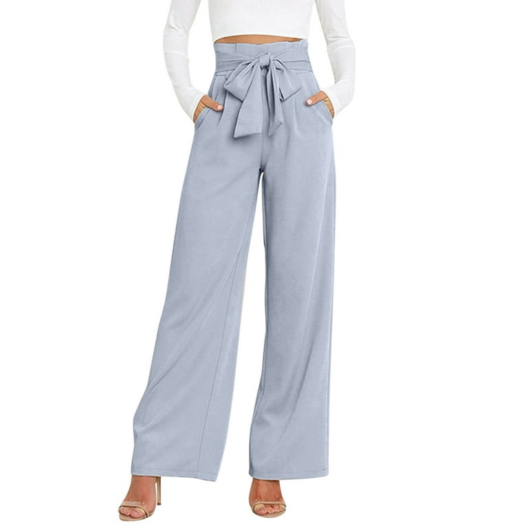 Entyinea Wide Leg Pants For Women High Waist Dressy Bow Tie Pant Work  Business Casual Trousers With Pockets 