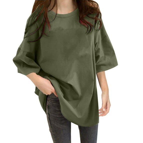 Entyinea Women Tops Raglan Crew Neck Short Sleeve Tops Casual Daily Solid Color Blouse Green XXL