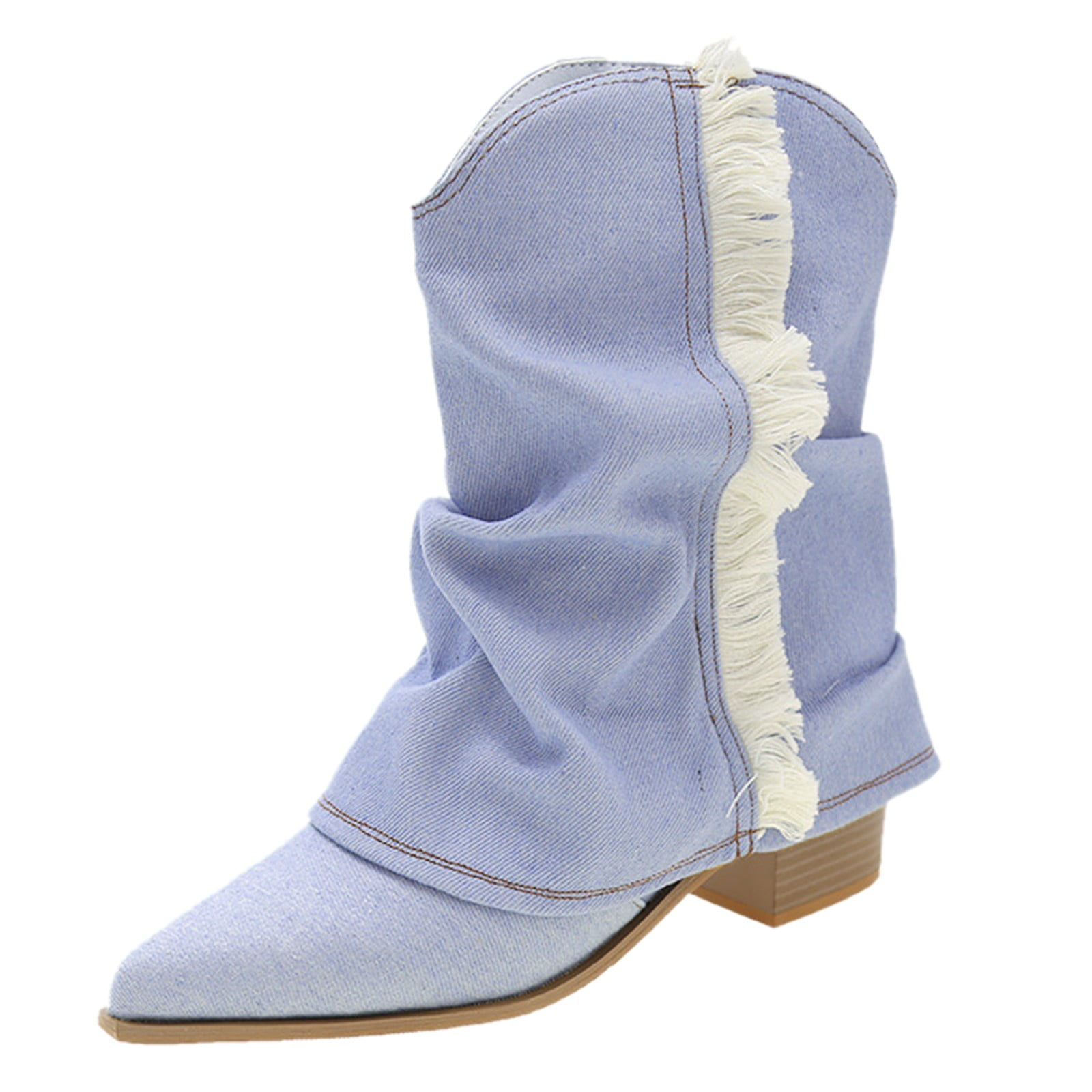 Entyinea Women Winter Boots Lace up Mid Calf Boots Low Heel Chunky