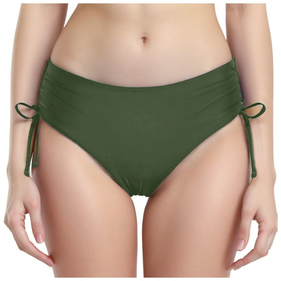 Entyinea Women's Bikini Swimsuits Bikini Bottom Mid Waisted Swim Bottoms for Teens Women (Green,XL)