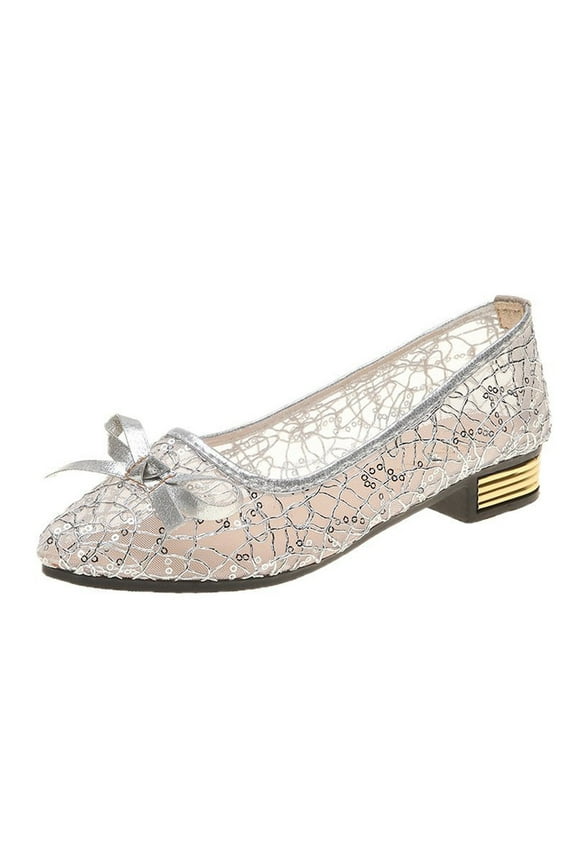 Women's Comfort Leather Loafers Comfortable Closed Round Toe Ballet Flats Dress Shoes in Casual Formal Wedding Dancing,Silver 6.5