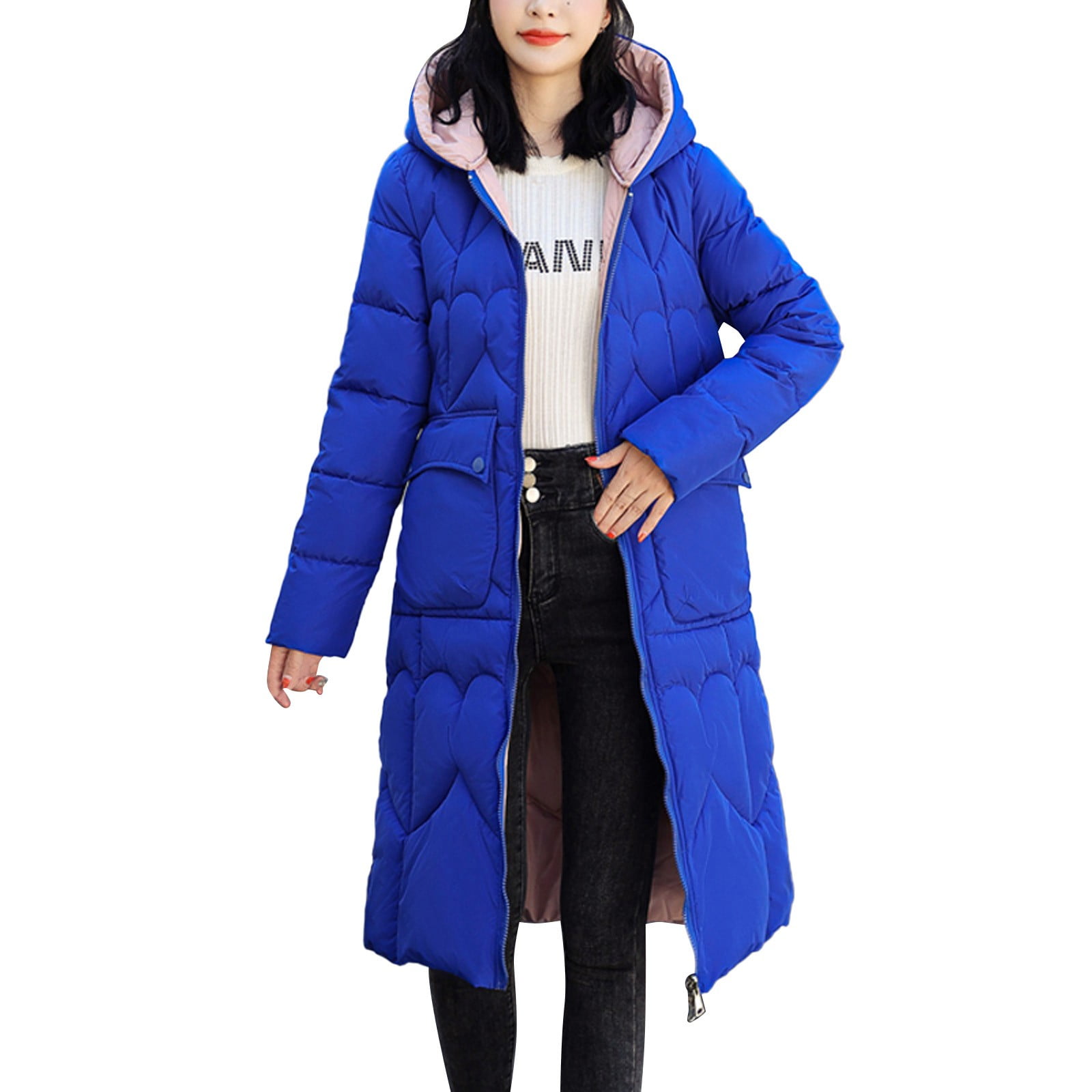 Entyinea Women s Lightweight Puffer Jacket Velvet Puffer Jacket Quilted Jacket Parka Blue XL