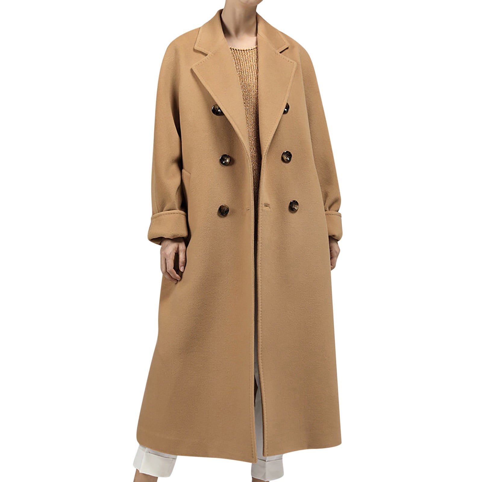 Entyinea Women's Long Trench Coat Double Duster Trench Coat Slim Full