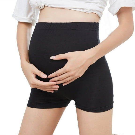 Entyinea Women's Maternity Shapewear Seamless Pregnancy Underwear Belly Support High Waist Mid-Thigh Panties Shorts (Black, XXL)