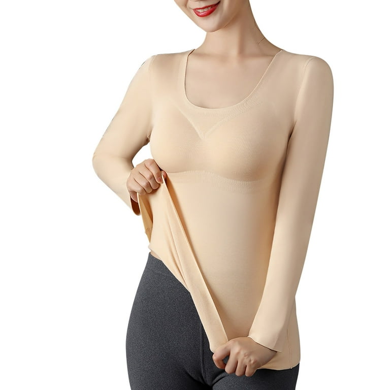 Entyinea Women's Thermal Tops Plus Long Underwear Crew Neck Thermal  Top,Yellow XL 