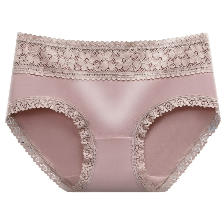 Entyinea Women Underwear Thongs Lace Waist Bikini Panties Pink L