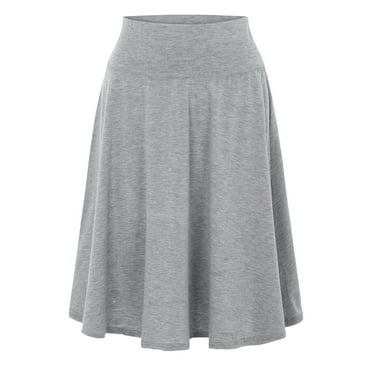 Entyinea Womens A Line Skirt Solid Elastic High Waist Knee Length Denim Skirt,Gray XXL