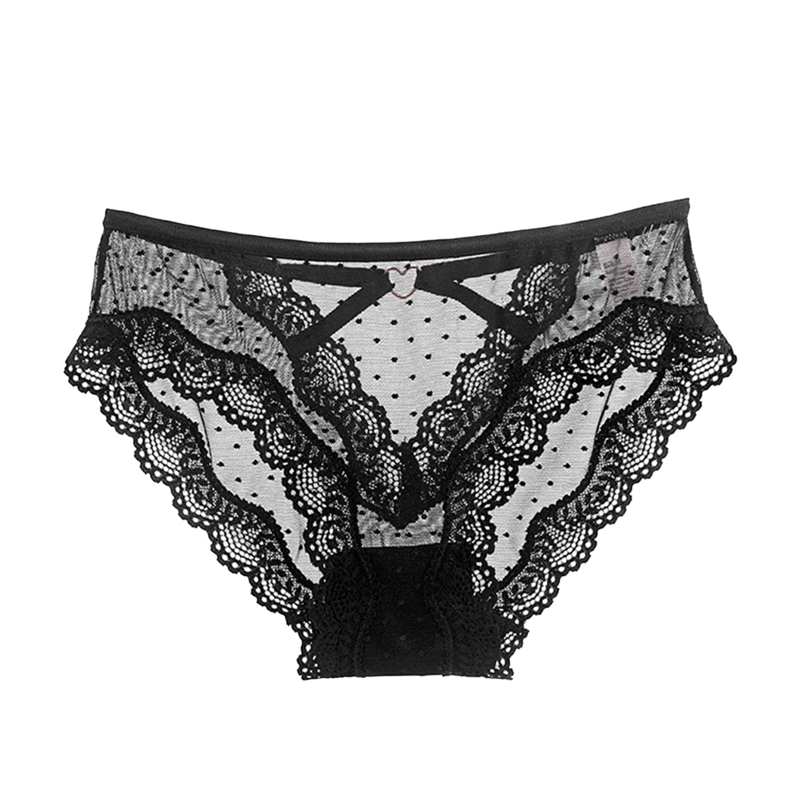 Entyinea Womens Bikini Panties Lace Waist Bikini Panties Black M