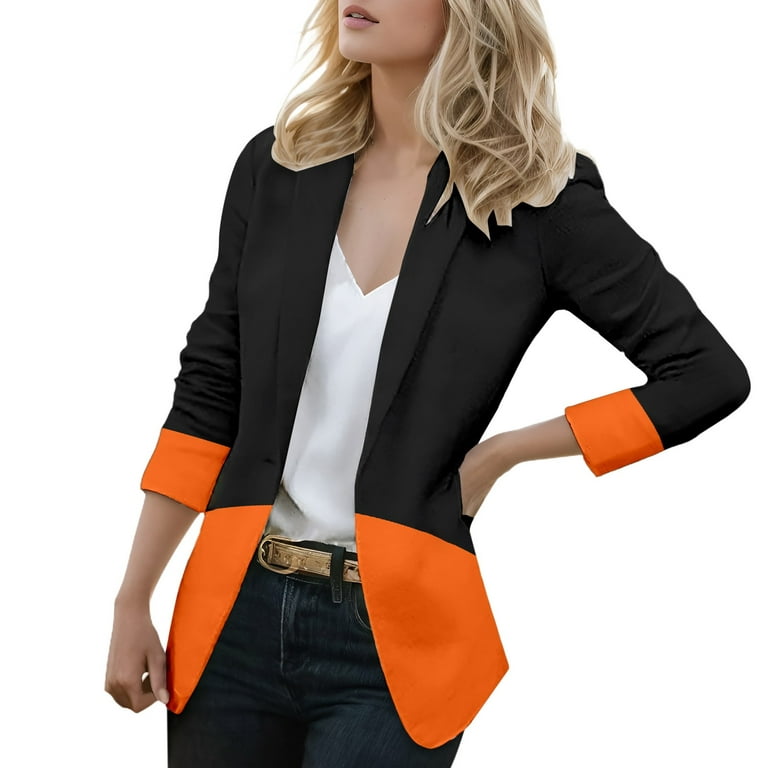 Entyinea Womens Blazers for Work Casual Open Front Lapel Draped Cardigan  Blazers Orange XXL 