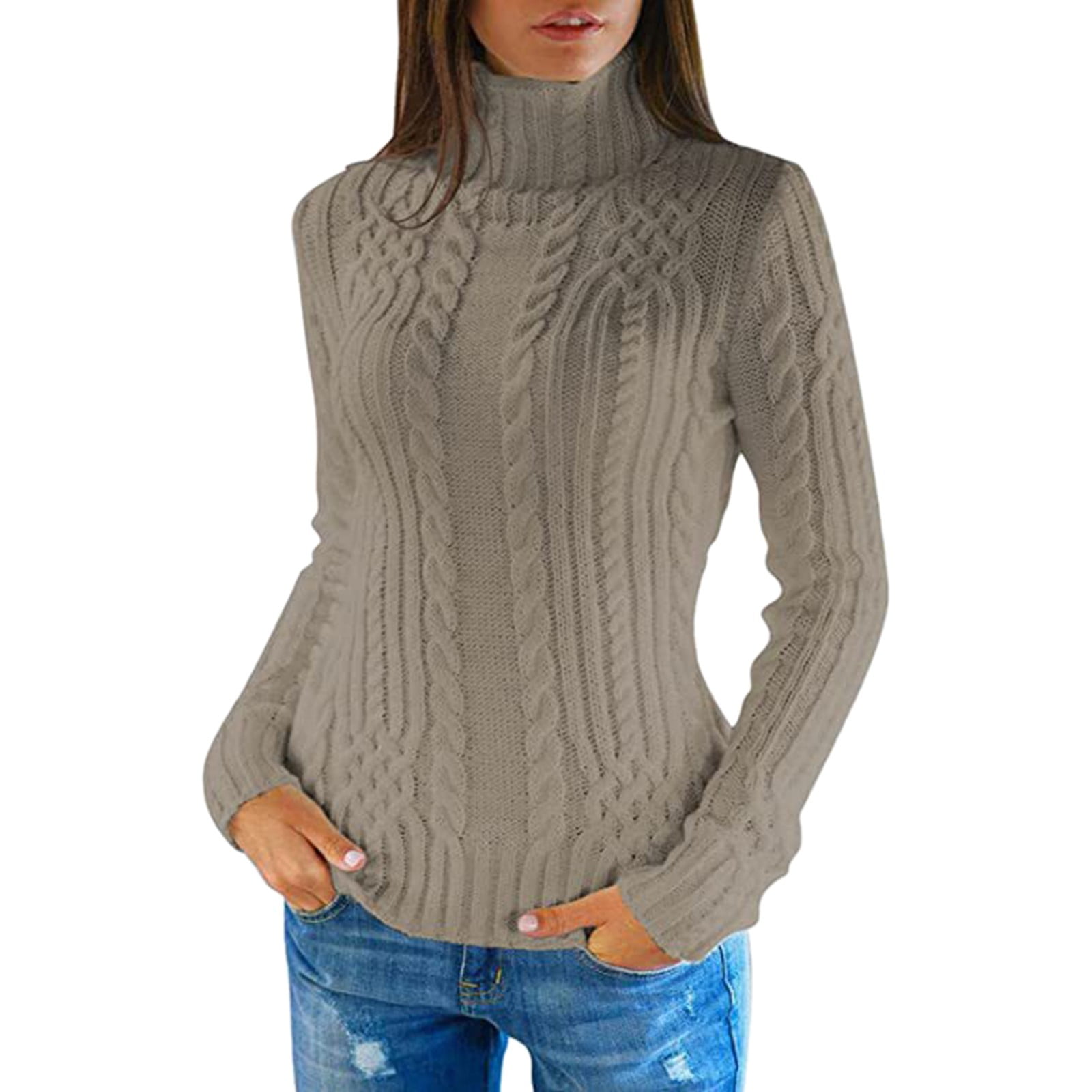 Entyinea Womens Casual Sweaters Fall Winter Solid Pullover Sweater B M 