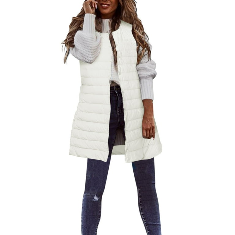 Entyinea Womens Cropped Puffer Vest Winter Lightweight Sleeveless Warm Outerwear Puffer Vest Padded Jacket White M