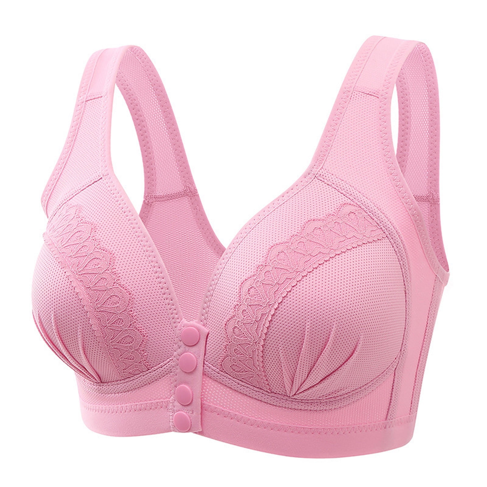 Entyinea Womens Double Support Cotton Lace Front Close Bra Style Hot Pink  40 