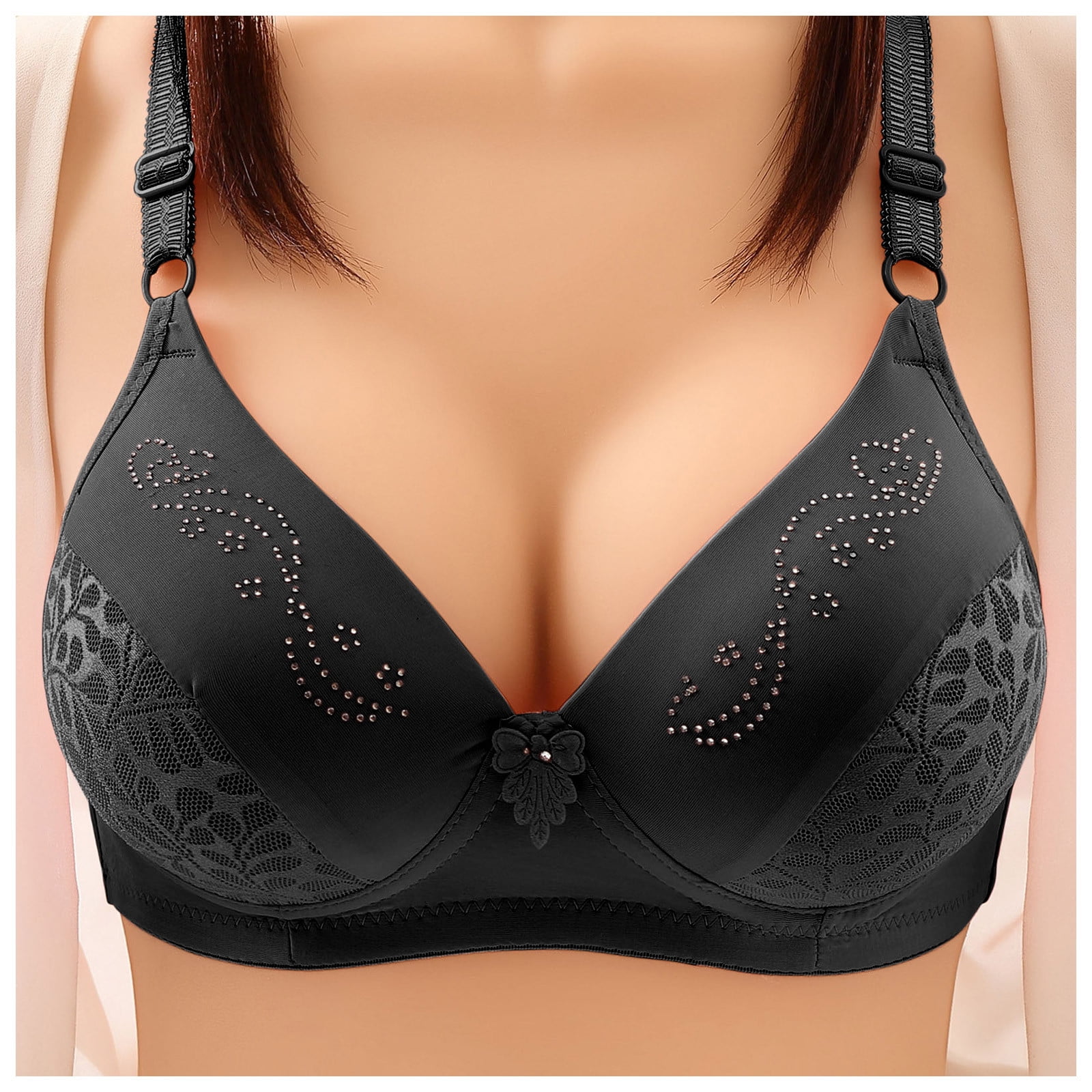Entyinea Womens Double Support Wireless Bra Cushioned Underwire Lightly