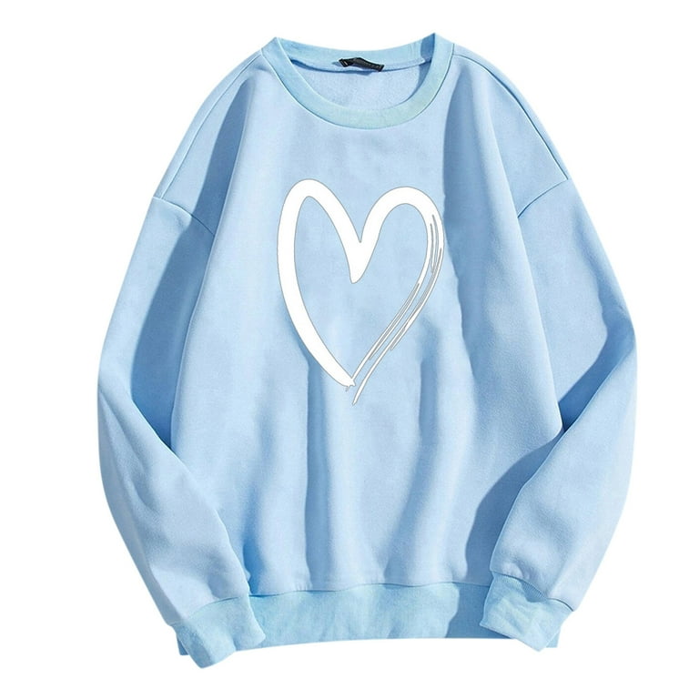 Entyinea Womens Graphic Sweatshirts Long Sleeve Oversized Crop Teen Girls  Y5K Fall Pullover Light Blue XXL 