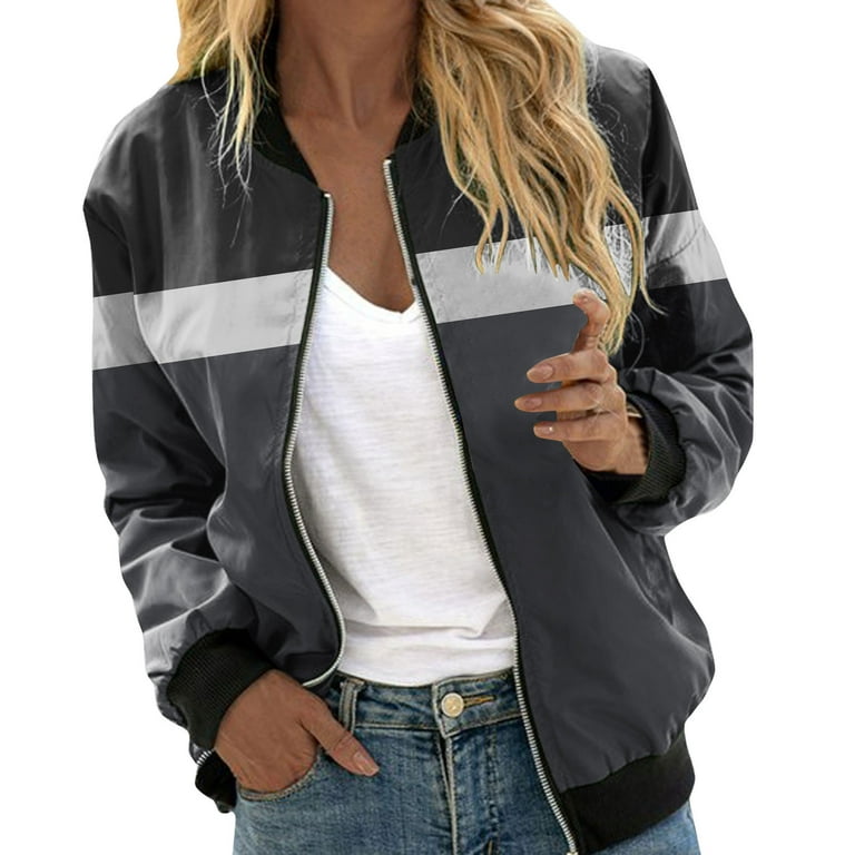 Entyinea Womens Jackets and Coats Casual Long Sleeve Track Jackets With  Pockets Dark Gray S 