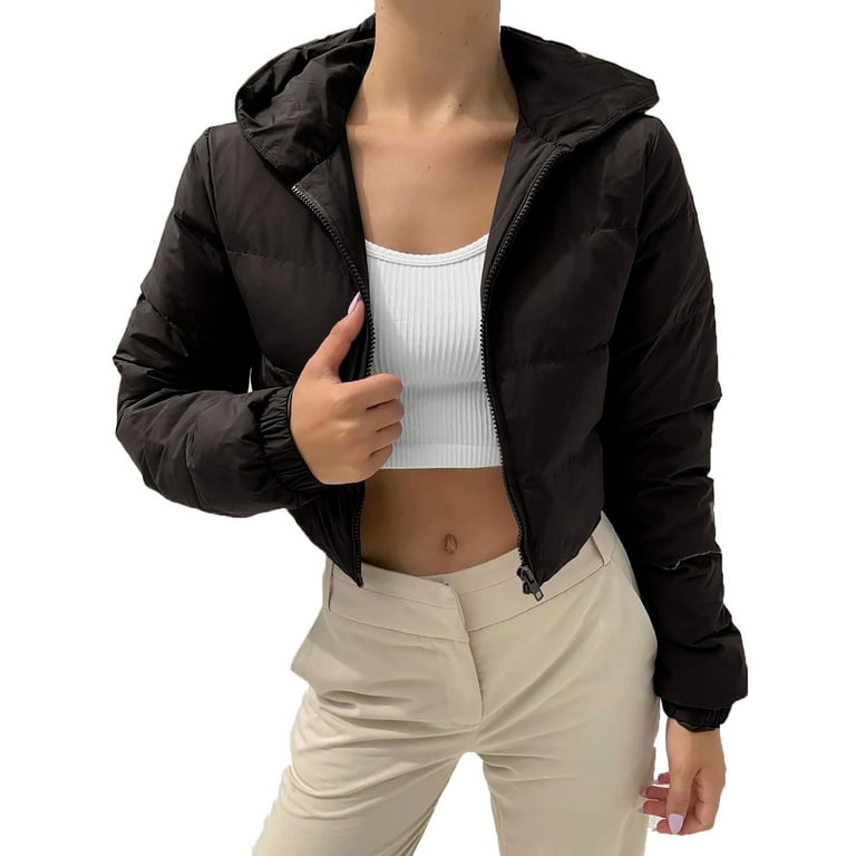 Entyinea Womens Puffer Jacket 2023 Lightweight Puffer Jacket Zipper Winter  Packable Parkas Coat Black L 