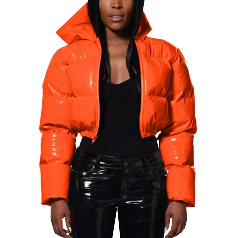 Entyinea Womens Puffer Jacket 2025 Ultra Light Weight Packable Long-Sleeve  Jacket Orange XL 