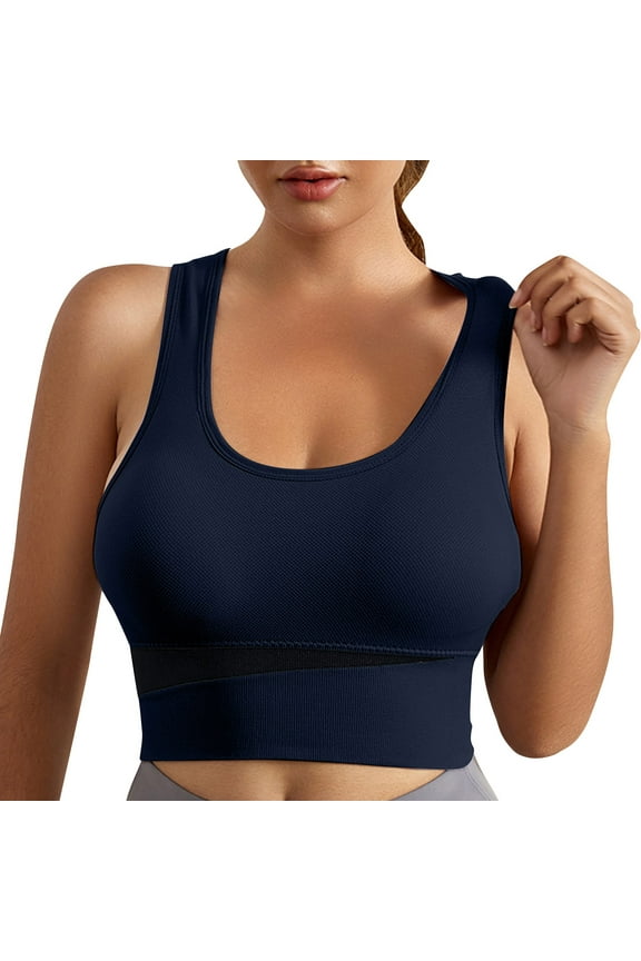 Womens Sports Bras Plus Size Wirefree Extra-Elastic Bra Adjustable Shoulder Straps Sports Bras Navy XXL