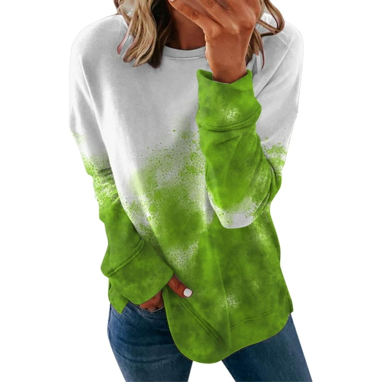 Entyinea Womens Sweatshirts No Hood Casual Crewneck Solid Color Sweatshirt  Loose Soft Long Sleeve Pullover Tops Shirts Green M 