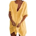 thumbnail image 1 of Entyinea Womens Tops Causual Crew Neck Short Sleeve Shirts Button Down Tunic Tops Yellow XXL, 1 of 5