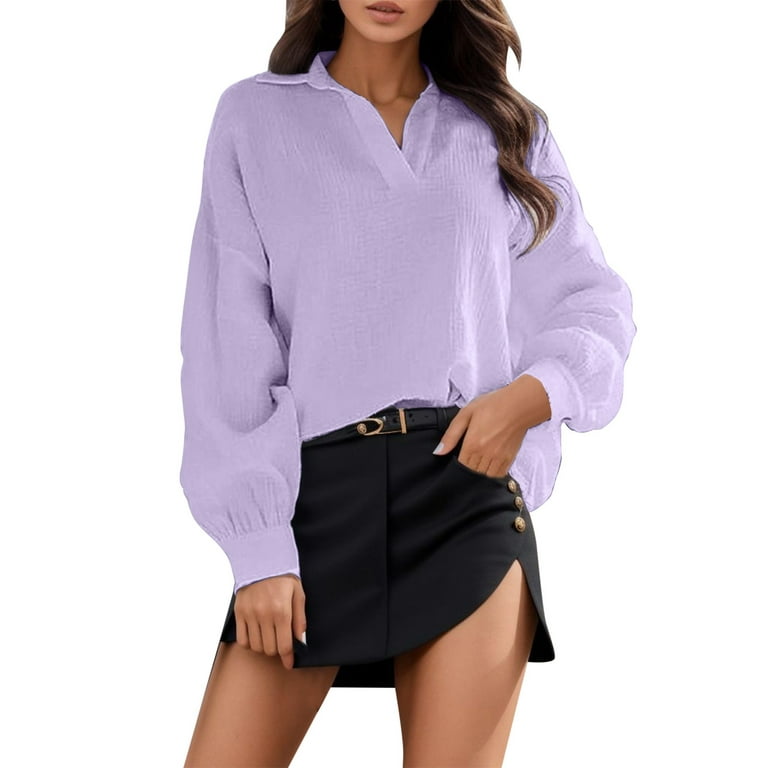 Entyinea Womens Tops Slim-Fit 3/4 Sleeve Solid Boat Neck T-Shirt Purple L