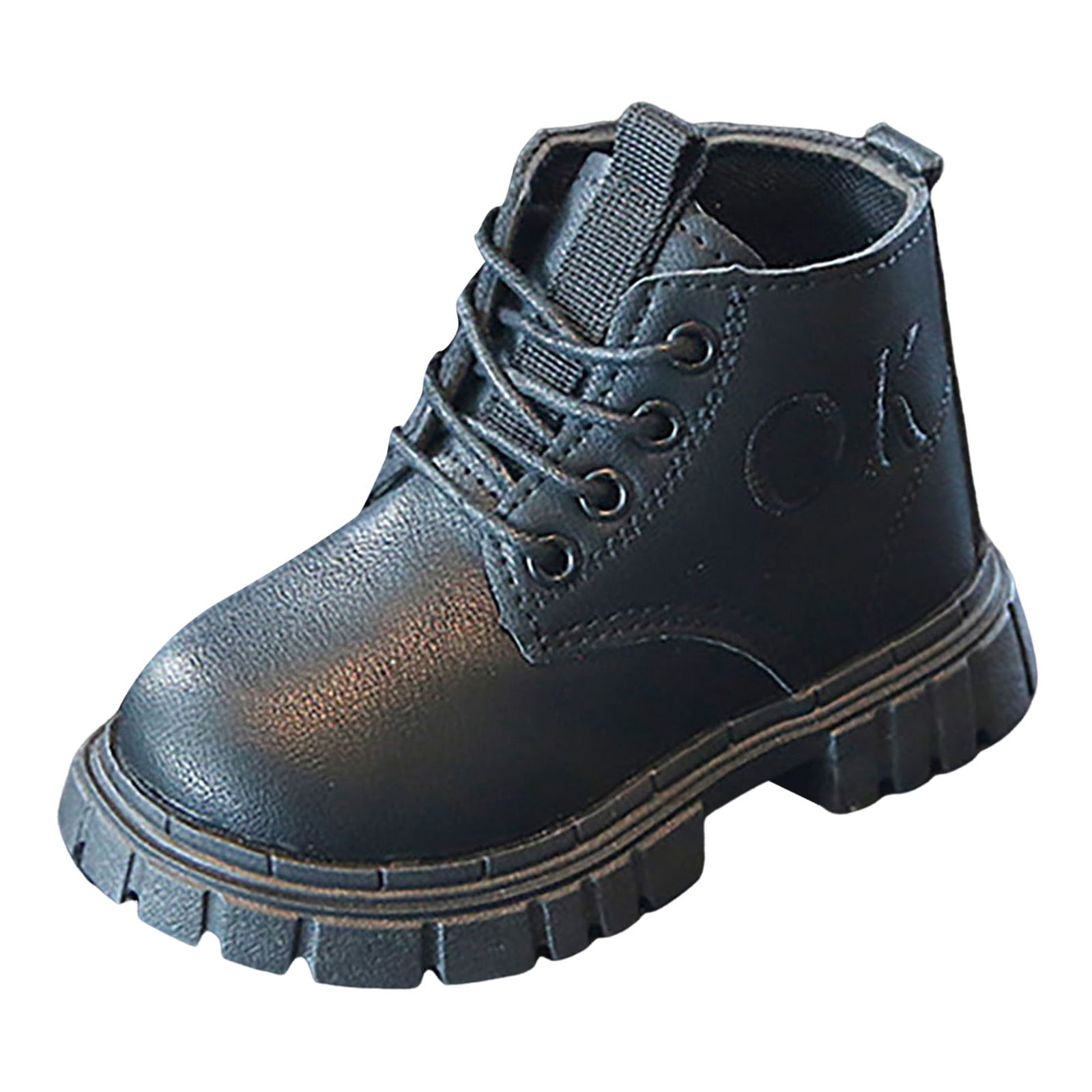 Entyinea little girls boots Stitched Side Zipper Mid Calf Fashion Boots Black 27