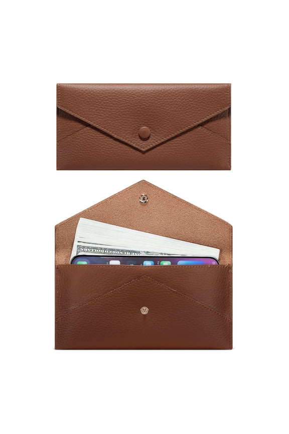 Envelope Card Wallet for Women and Men Genuine Leather Cash Wallet Slim Credit Card Case with Zip Coin Pocket