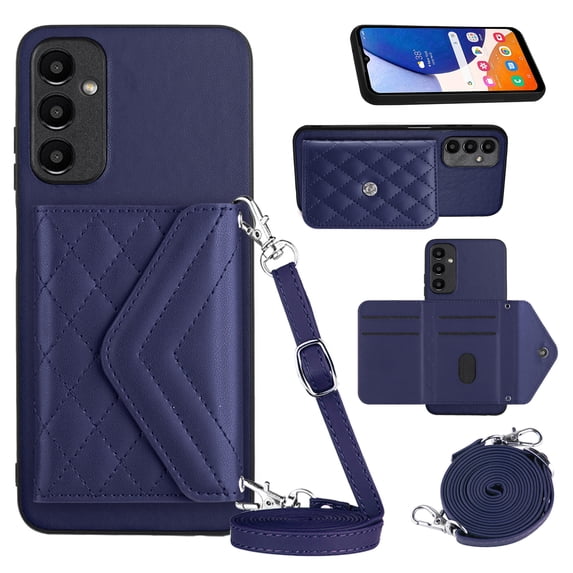 Envelope Design for Samsung A25 5G Case RFID Blocking Wallet Card Holder Leather PU Flip Cover Folio Lanyard Crossbody Strap Women Girl Magnetic Clasp Kickstand for Samsung Galaxy A25 5G, Blue