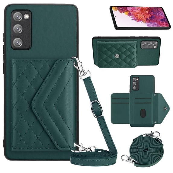 Envelope Design for Samsung S20 FE Case RFID Blocking Wallet Card Holder Leather PU Flip Cover Folio Lanyard Crossbody Strap Women Girl Magnetic Clasp Kickstand for Samsung Galaxy S20 FE, Green