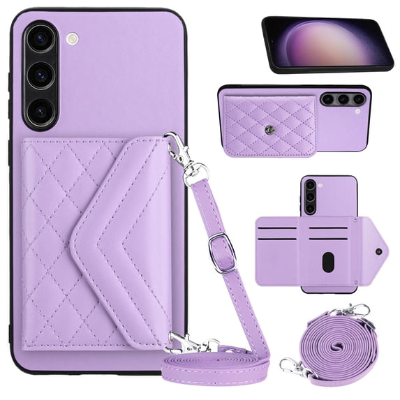 Envelope Design for Samsung S23 Plus Case RFID Blocking Wallet Card Holder Leather PU Flip Cover Folio Lanyard Crossbody Strap Women Girl Magnetic Clasp Kickstand for Samsung Galaxy S23 Plus,purple