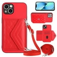 thumbnail image 1 of Envelope Design for iPhone 13 Case RFID Blocking Wallet Card Holder Leather PU Flip Cover Folio Lanyard Crossbody Strap Women Girl Magnetic Clasp Kickstand For iPhone 13, Red, 1 of 10
