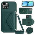 thumbnail image 1 of Envelope Design for iPhone 14 Case RFID Blocking Wallet Card Holder Leather PU Flip Cover Folio Lanyard Crossbody Strap Women Girl Magnetic Clasp Kickstand For iPhone 14, Green, 1 of 10