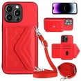 thumbnail image 1 of Envelope Design for iPhone 14 Pro Max Case RFID Blocking Wallet Card Holder Leather PU Flip Cover Folio Lanyard Crossbody Strap Women Girl Magnetic Clasp Kickstand For iPhone 14 Pro Max, Red, 1 of 10