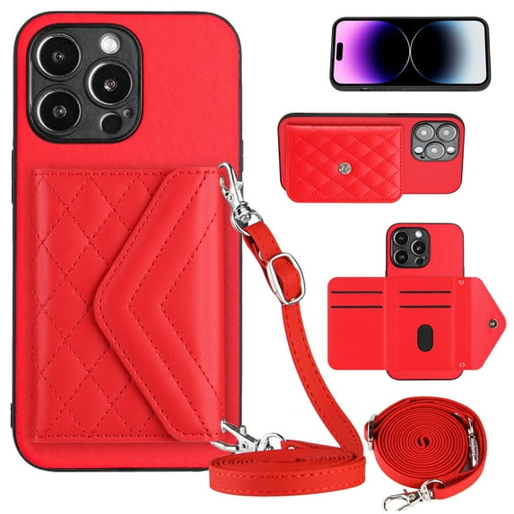 Envelope Design for iPhone 15 Pro Max Case RFID Blocking Wallet Card Holder Leather PU Flip Cover Folio Lanyard Crossbody Strap Women Girl Magnetic Clasp Kickstand For iPhone 15 Pro Max, Red