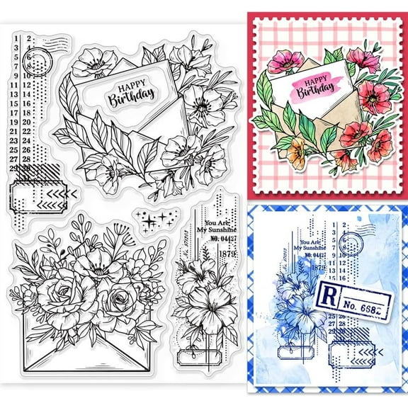 Envelope Flowers Clear Stamps for Cards Making Clear Stamp Seals Transparent Stamps for DIY Scrapbooking Photo Album Journal Home Decoration diy making