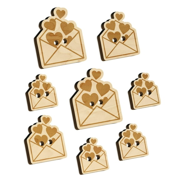 Envelope Full of Hearts Love Valentine's Day Wood Buttons for Crochet Knitting Sewing DIY Craft - 1.00 Inch Medium (7pcs)