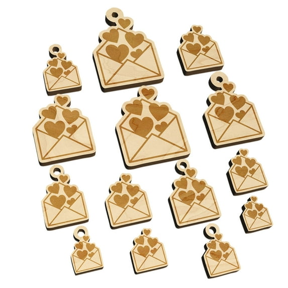Envelope Full of Hearts Love Valentine's Day Wood Mini Charms Shapes DIY Craft Jewelry - No Hole - 12mm (26pcs)