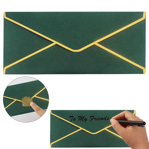 Envelope With Gold Border, V Flap Foil Border Luxury Mailing Envelope, 150gsm Premium Paper Mailing Envelopes, Perfect for Checks, Letter Mailing & Luxury Event Invitations, 9.5*4.1 in