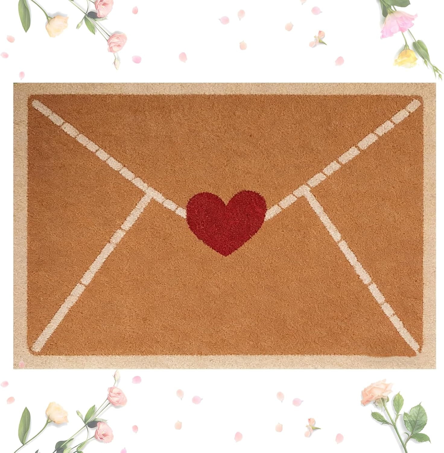 Envelope Heart Artificial Coir Door Mat,Valentine Outdoor Rug,Red Love ...