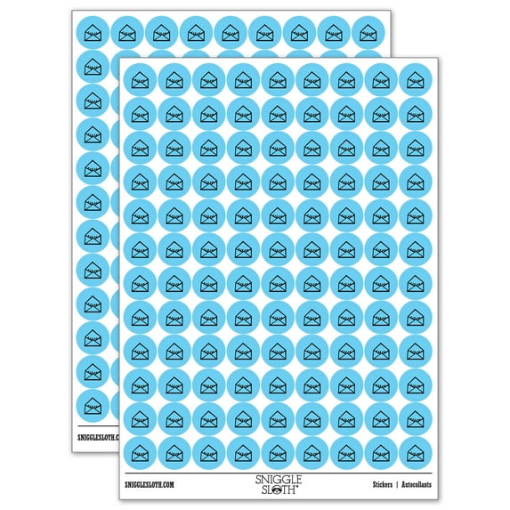 Envelope Letter Mail Doodle 200+ Round Stickers - Light Blue - Matte Finish - 0.50" Size