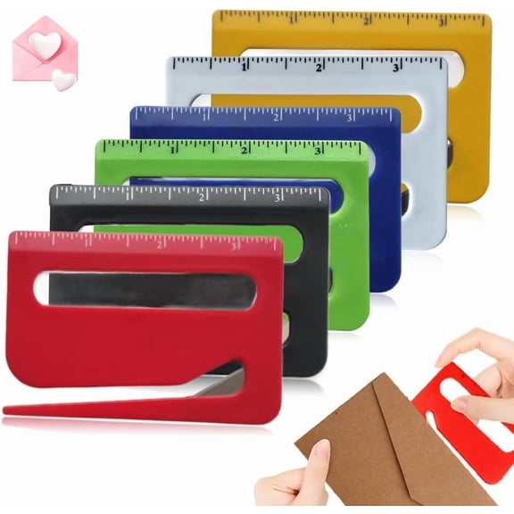 Envelope Opener, 2025 New Envelope Opener Slitter, Wrapping Paper Cutter with Concealed Blade, Envelope Opener for Office, Package Opener Tool with Scale, Magnifying Glass (Color C#6Pcs)