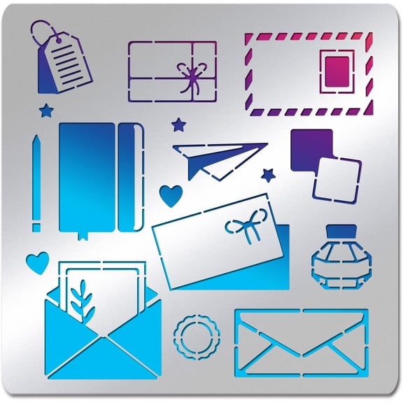 Envelope Pattern Stainless Steel Stencil Template 6x6" Greeting Card Metal Journal Template for Graduation Back to School Painting Scrapbooking