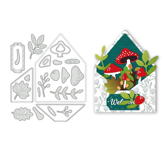 Envelope Plant Cutting Dies Stencils Mushroom Leaf Die Cuts DIY Craft Carbon Steel Embossing Template for Card Making Photo Decorative