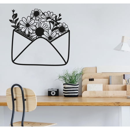Envelope Pot Sunflower Flower Garden Flowers Floral Spring Silhouette Vinyl Design Wall Sticker Wall Art Wall Decal Boy Girl Kid Room Bedroom Gardener Home Decor Stickers Decoration Size (10x10 inch)