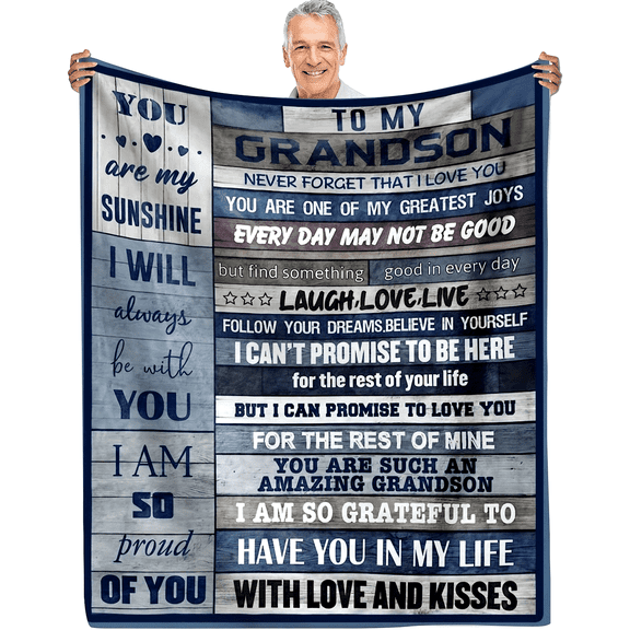 Envelope Printed Flannel Blanket To My Grandson Blanket For All Season, Warm Cozy Soft Throw Blanket Nap Blanket For Couch Bed Sofa Office Camping Travel Home Decor, Holiday Gift Blanket For Grandson