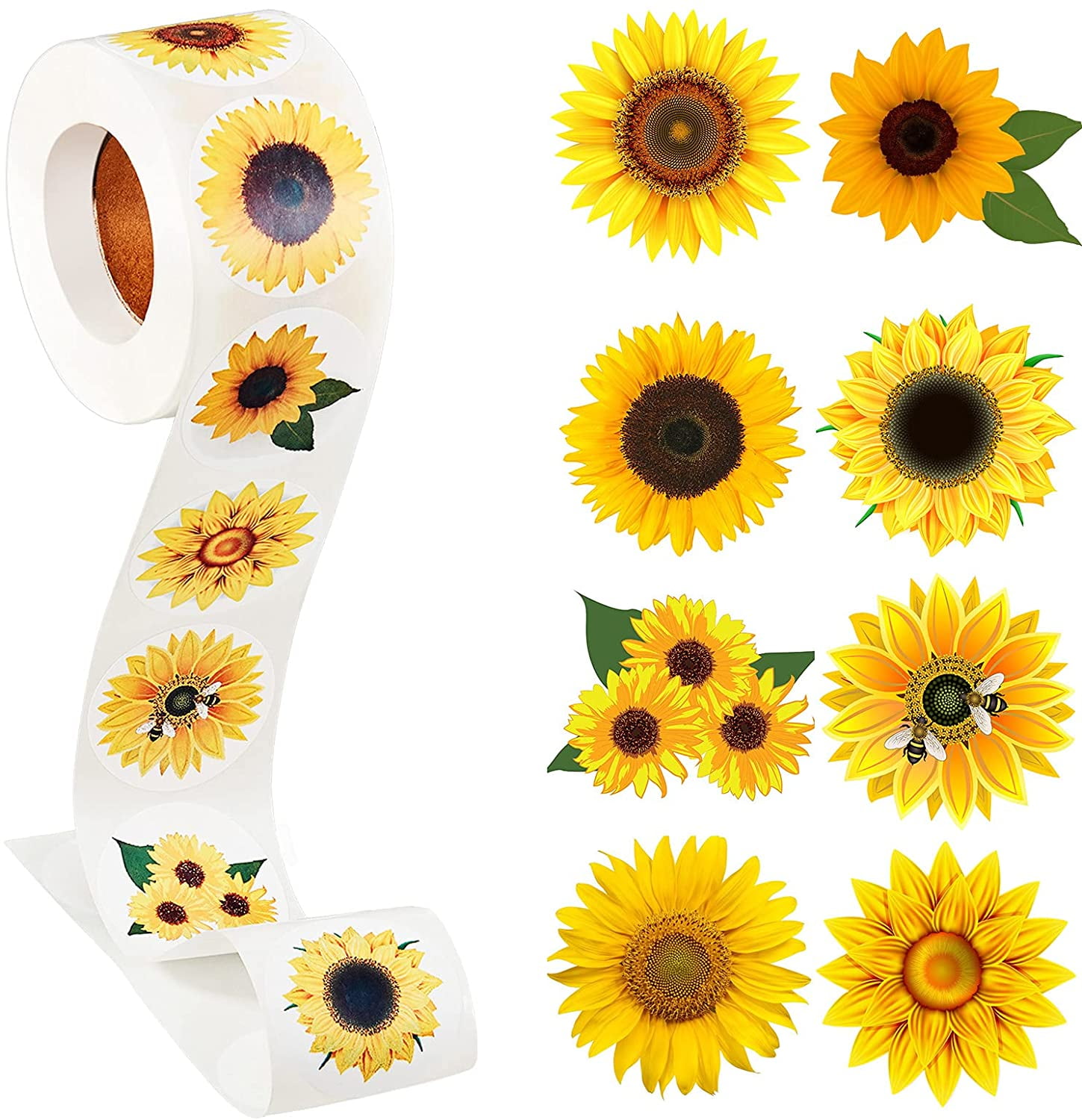 Envelope Seal Labels Hisgeru 500 Pcs 1.5' Yellow Sunflower Stickers with 8 Patterns